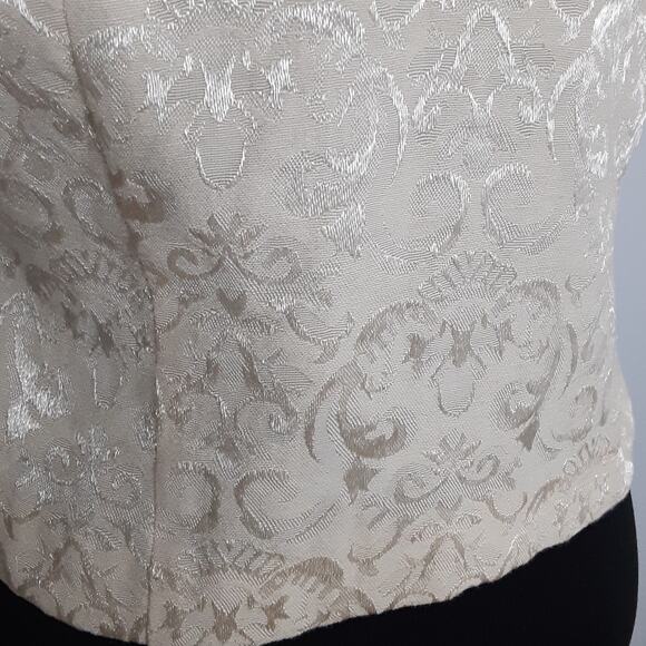 Vintage 80s Waistcoat Crop Top Cream Brocade Vest Button Front Womens 10P - Picture 4 of 10